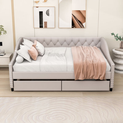Full Upholstered Daybed with Two Drawers