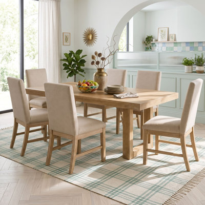 Denju 7-Piece Dining Set, Wood Table with Extendable Butterfly Leaf and Upholstered Chairs for Dining Room
