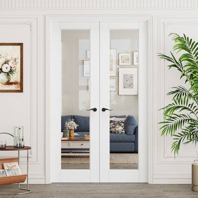 Porte double intérieure en verre manufacturé massif 1-Lite