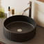Lavabo de salle de bain vasque rond en céramique 13,78 "noir, lavabo de comptoir cannelé avec ouverture de drain standard 1,75"