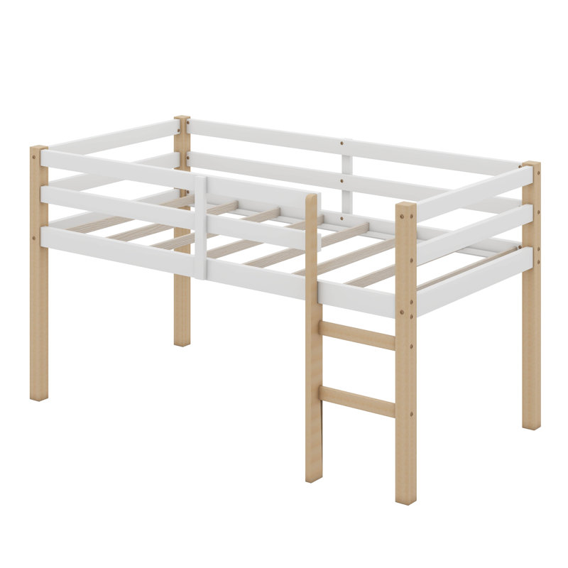 Twin Size Loft Bed With Ladder And Safety Guardrail
