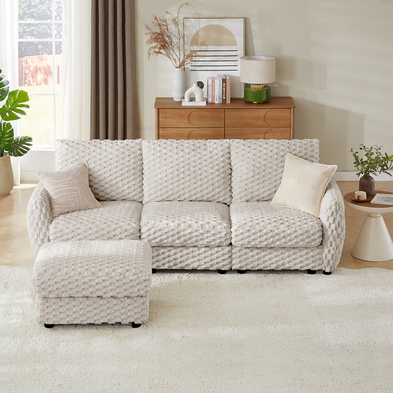 Canapé modulaire amélioré avec rangement, capacité de charge, convertible et assemblage facile - 3 sièges et 1 repose-pieds - gris clair