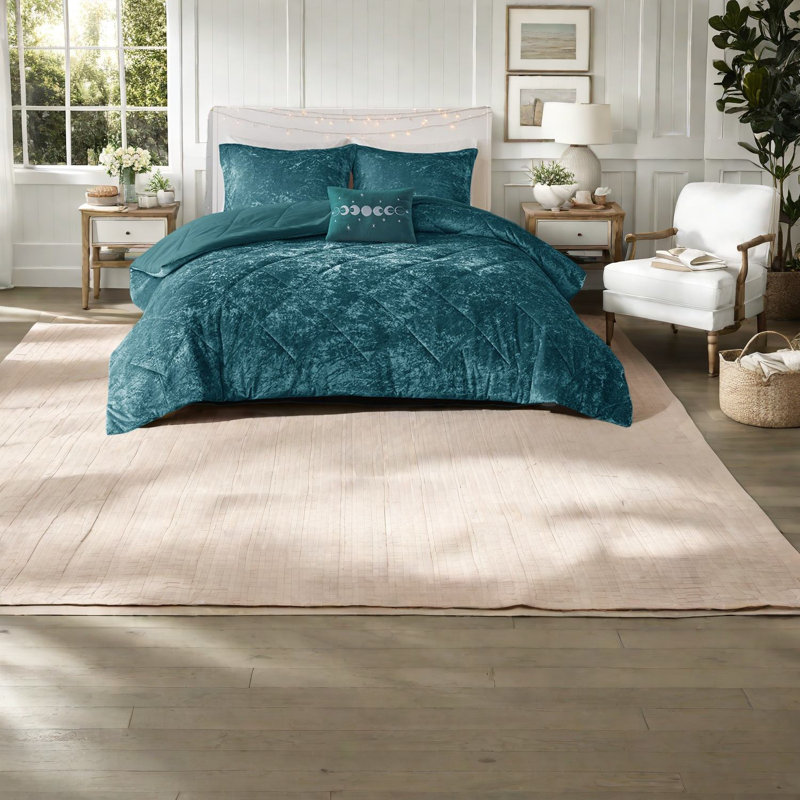 Ensemble de literie en velours luxueux, polyester bleu sarcelle, décoration de chambre glamour