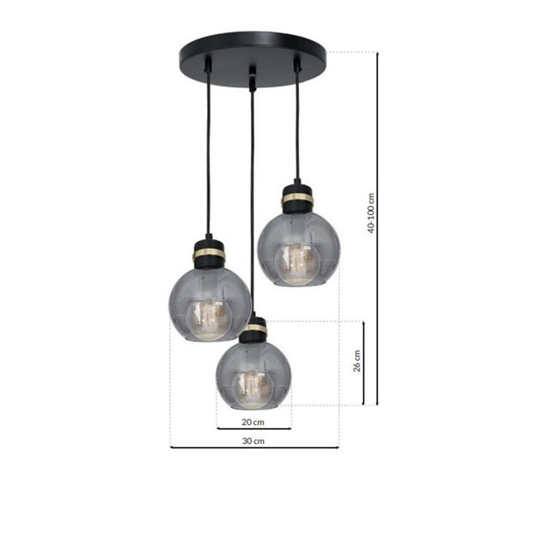 Valletta 3 - Light Black/Gold Sphere Pendant