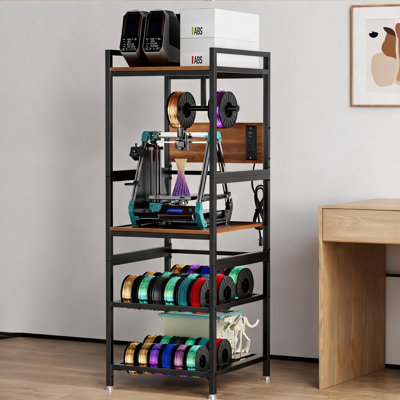 Support d'imprimante 3D avec rangement, station de travail en métal noir et panneau de fibres à densité moyenne avec rangement de filament pour la maison et l'atelier d'impression