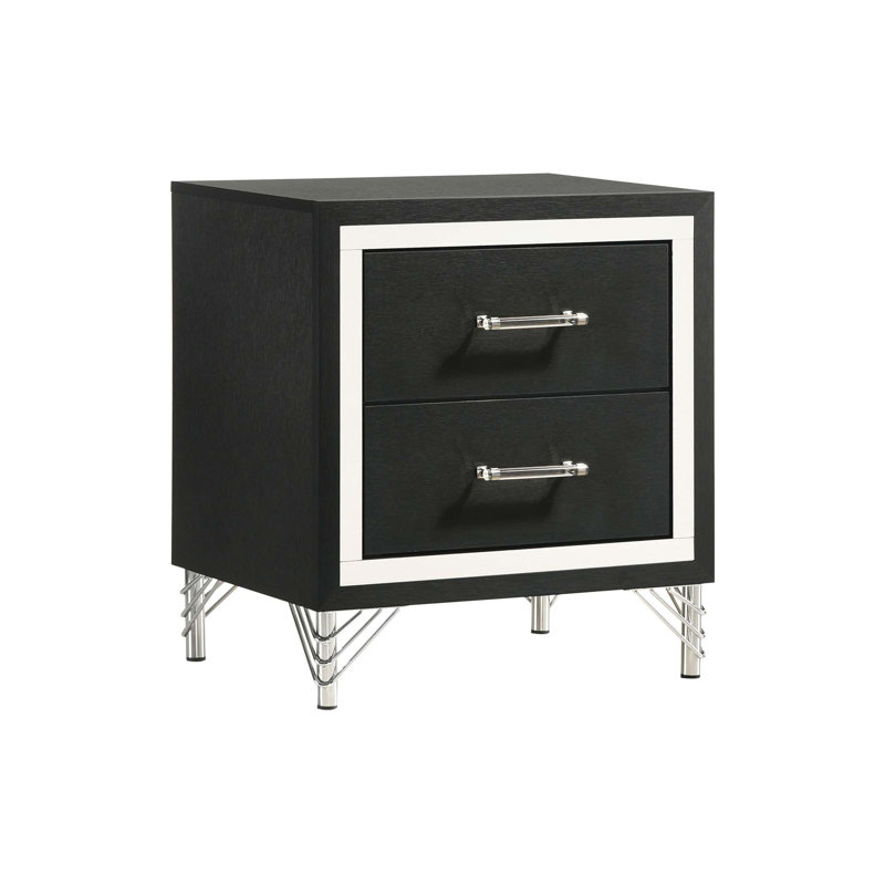 2 Drawers Modern Nightstand Bedside Table, Black