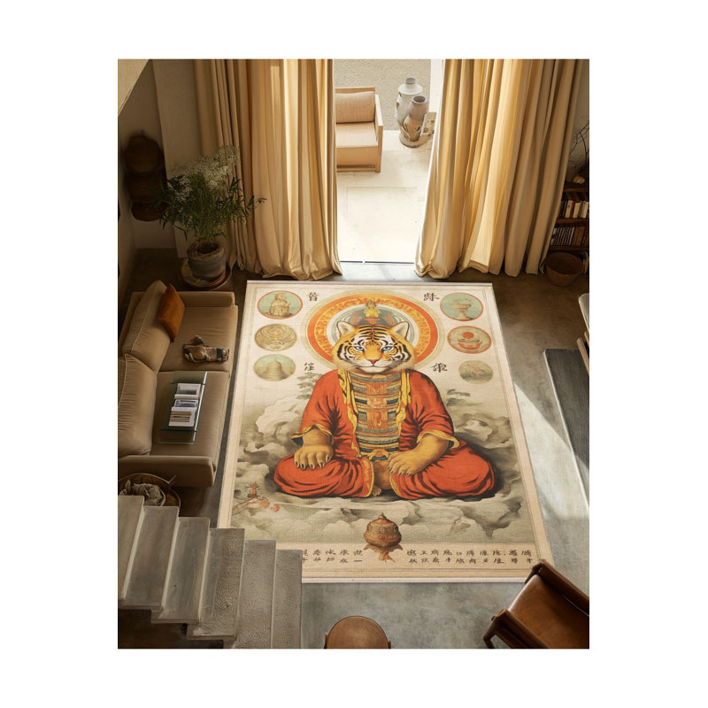 Tapis lavable à motif tigre, Rond 3 pi 3 po