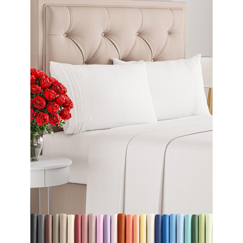 Ensemble de draps en micro-fibre, Blanc brillant, Ensemble de draps pour très grand lit + un drap-h