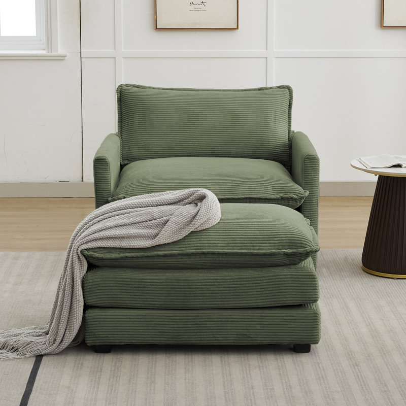 Fauteuil en velours côtelé avec repose-pieds Redenius, Velours côtelé vert avocat