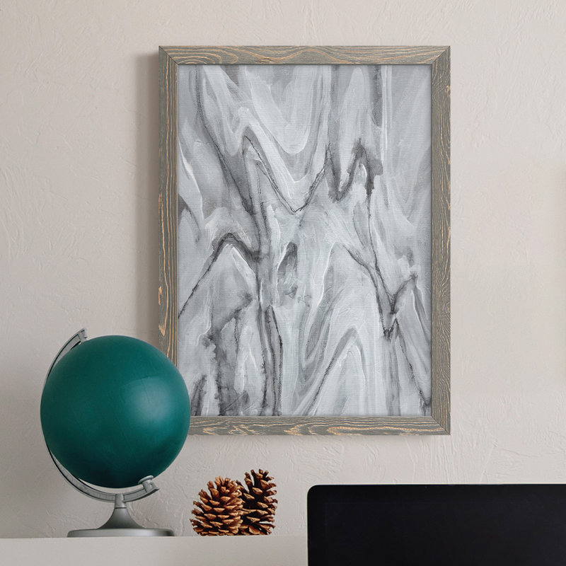 Marbré blanc iv, toile encadrée de qualité supérieure - prête à être accrochée, H 31 po x l 44 po x P 1 po, Cadre gris