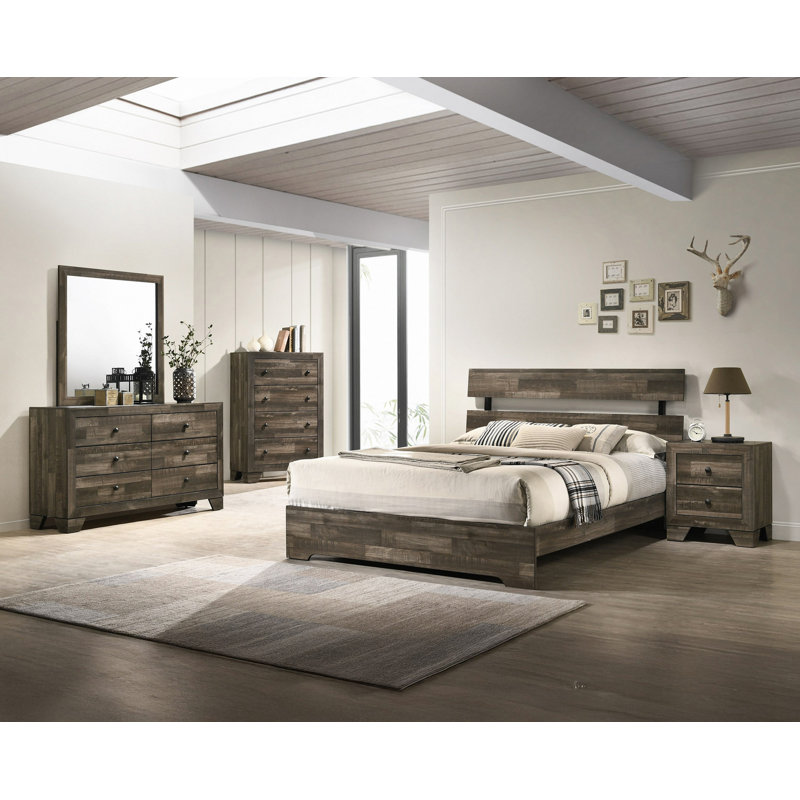 1Pc Rustic Four Drawers Storage Tall Chest Brown Gray Finish Wooden Bedroom Furniture