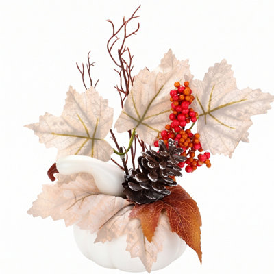 Artificial Pumpkins with White Maple Leaves and Berries, Fall Pumpkin Decoration for Table Centerpiece,Thanksgiving and Home Decor