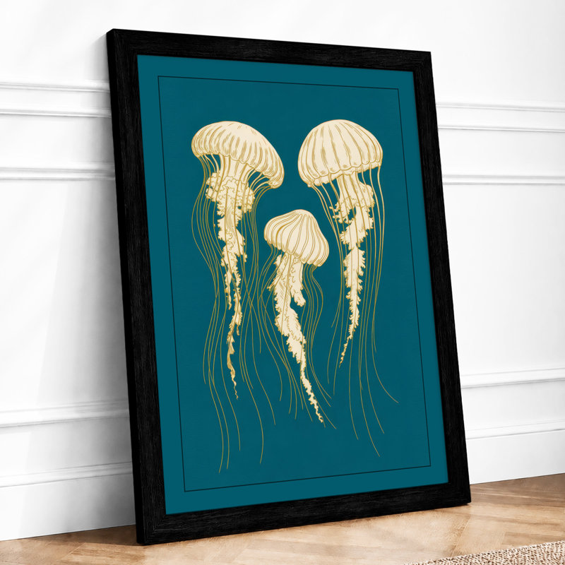 Three Jellyfish Coastal - Print, Black, A3 - 42.0 x 29.7 cm