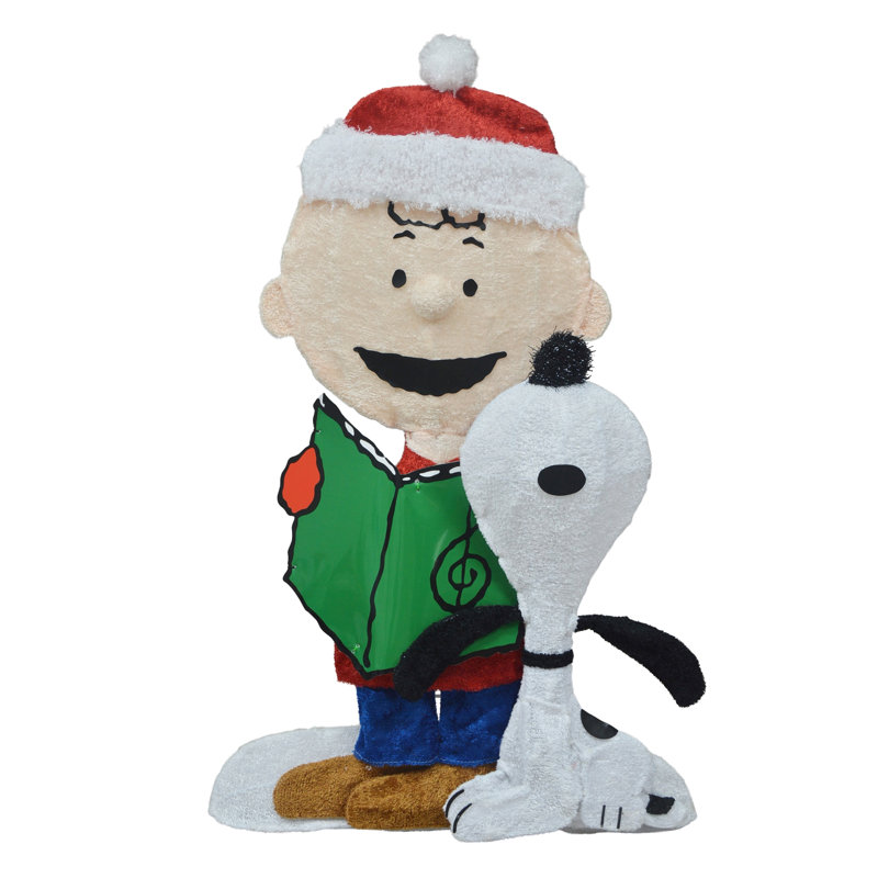 LED Lighted Peanuts Charlie Brown And Snoopy Caroling Outdoor Christmas Decoration - 32"