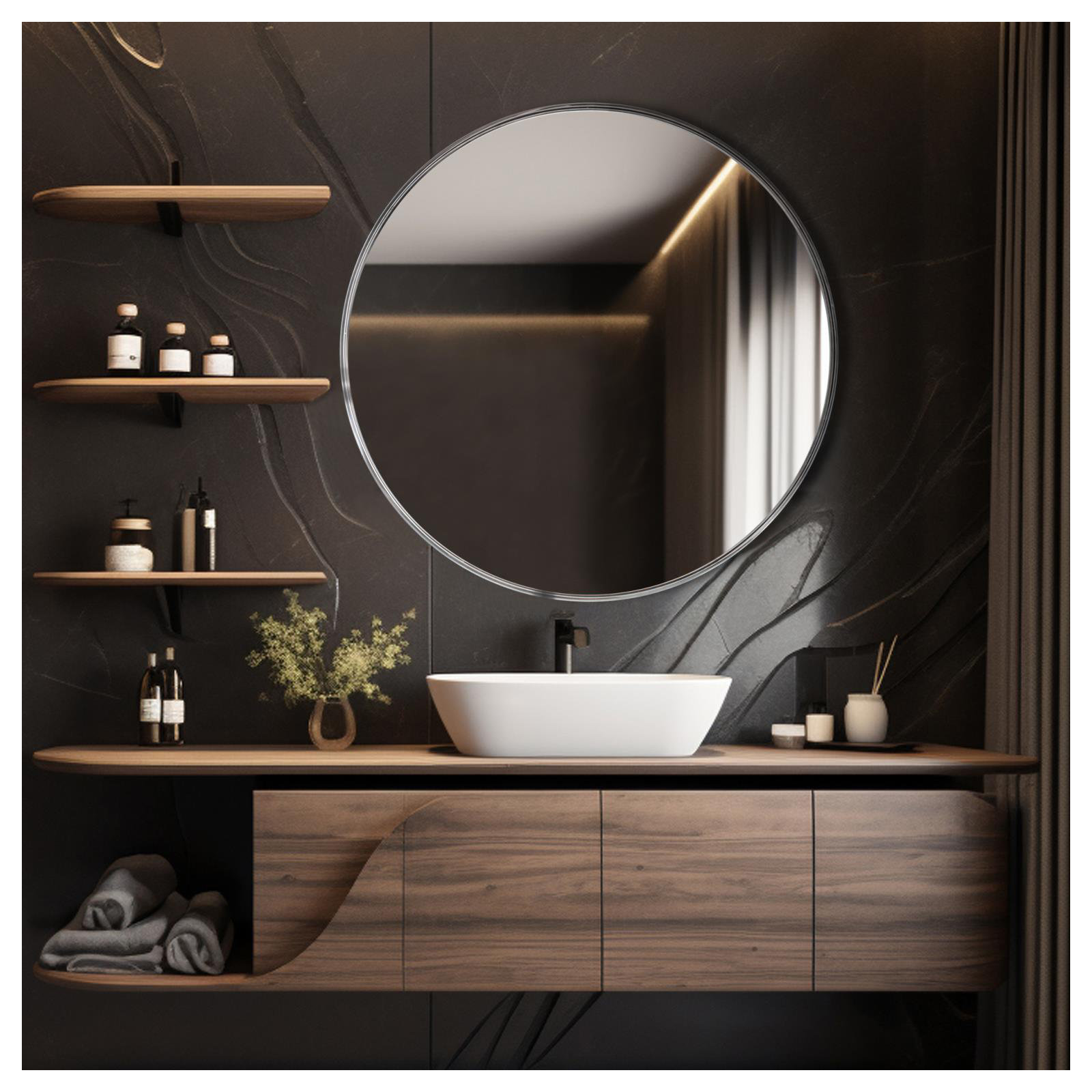Steele Polished Silver Round Mirror