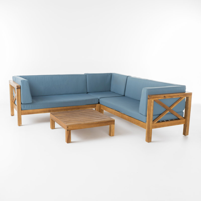 Ensemble de canapé modulaire avec coussins 4 pièces Luthersville, Naturel / bleu