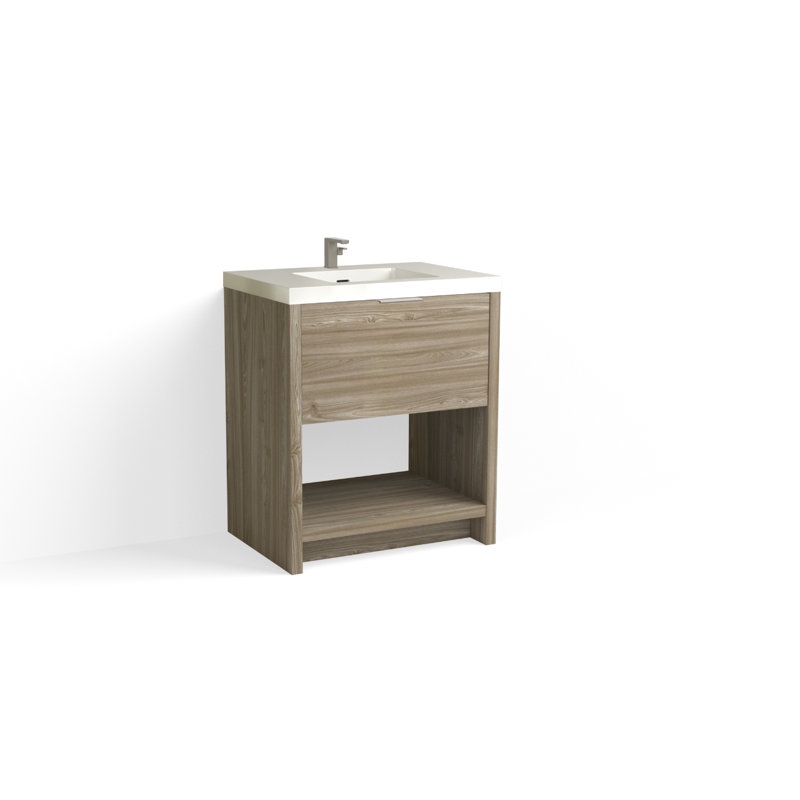 Vista 30" W Freestanding Single Bathroom Vanity, White Gloss, Single-Hole, White Nanomatte/Matte Black