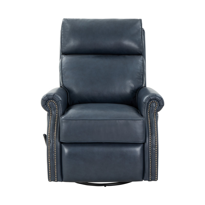 Segen 31'' Wide Leather Manual Swivel Standard Recliner, Barone Navy Blue Split Grain Leather
