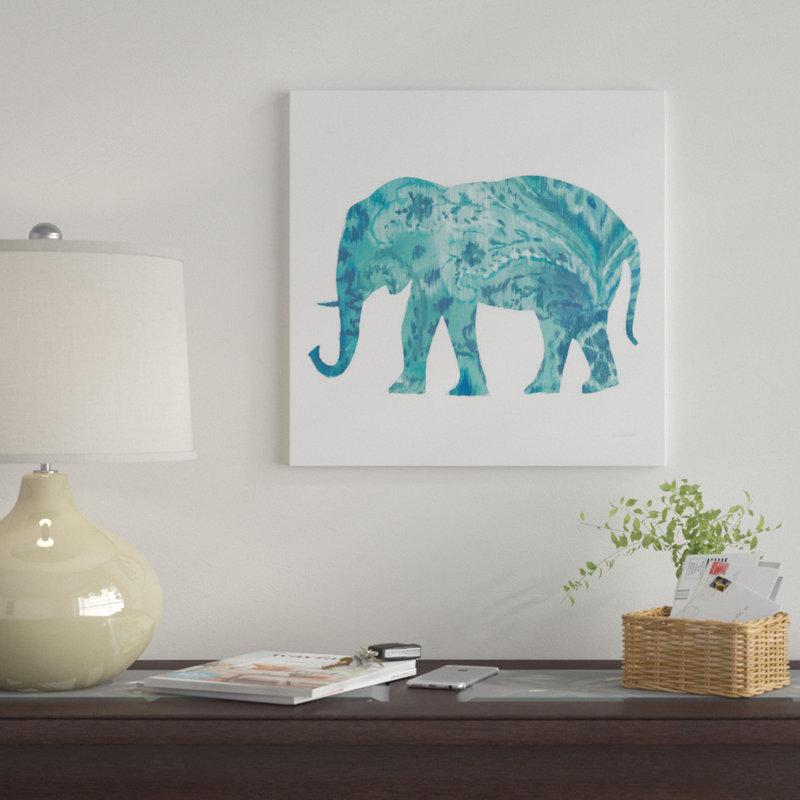 « boho bleu éléphant ii », impression sur toile, H 12 po x l 12 po x P 1,5 po, Pas de tapis, Toile tendue