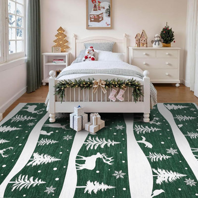 Washable Low Pile Christmas Carpet, Non Slip Soft Indoor Mat for Kitchen, Entryway or Living Room