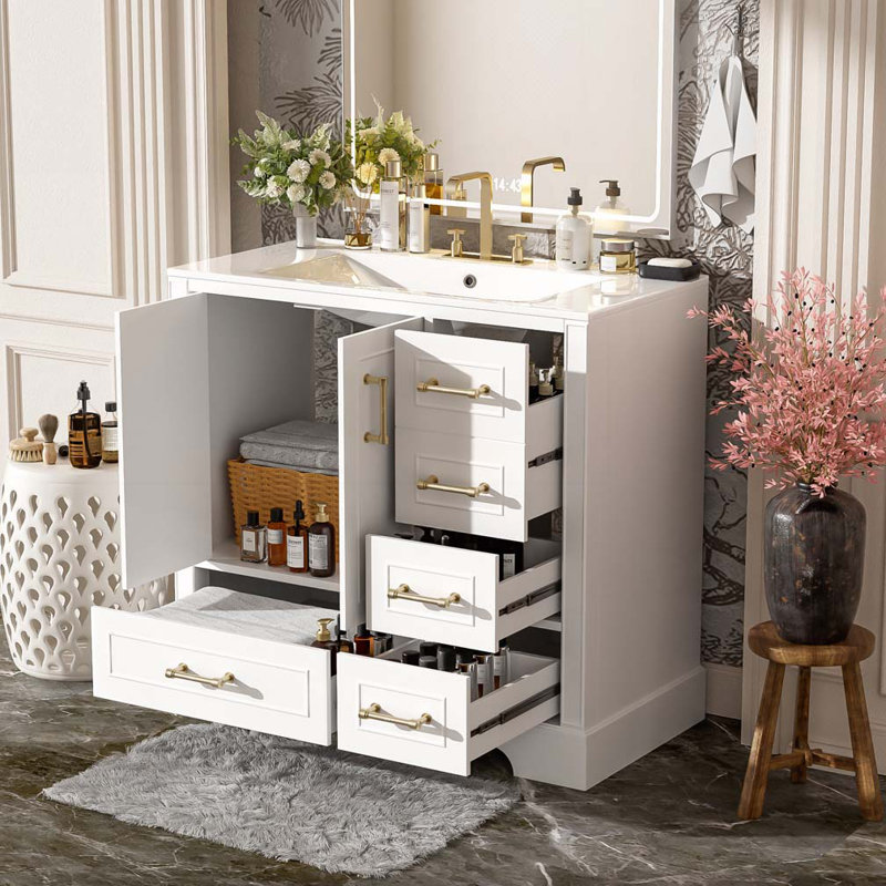 Meuble-lavabo 36 po avec lavabo en céramique, Blanc