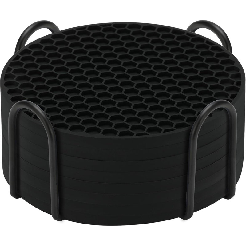 Ensemble de 8 sous-verres en silicone avec support, sous-verres pour boissons, bière, sous-verres à café, convient aux types de tasses, chaud ou froid, anti-SLI, antiadhésif, anti-débordement de table