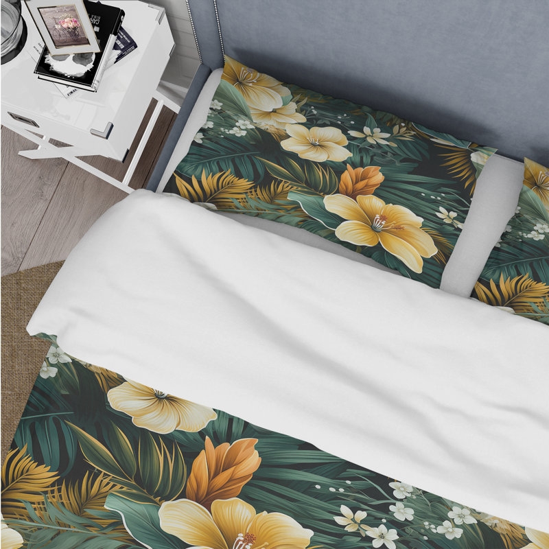 Literie de tons de terre tropicale Green Greens, Housse de couette pour très grand lit et 2 très