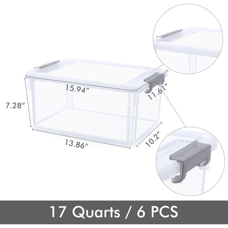 Plastic Storage Box with Latching Lid Clear (Set of 4), 15.9" H x 11.6" W x 7.3" D