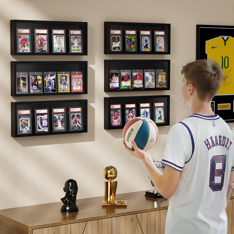 Card Display Case, Trading Card Display Frame Wall Mount, Graded Sports Card Display For Trading Card Collection Black