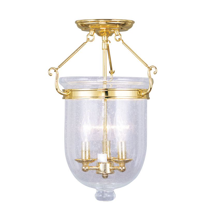 Husman Glass Semi Flush Mount, 17" H x 12" W x 12" D, Polished Brass