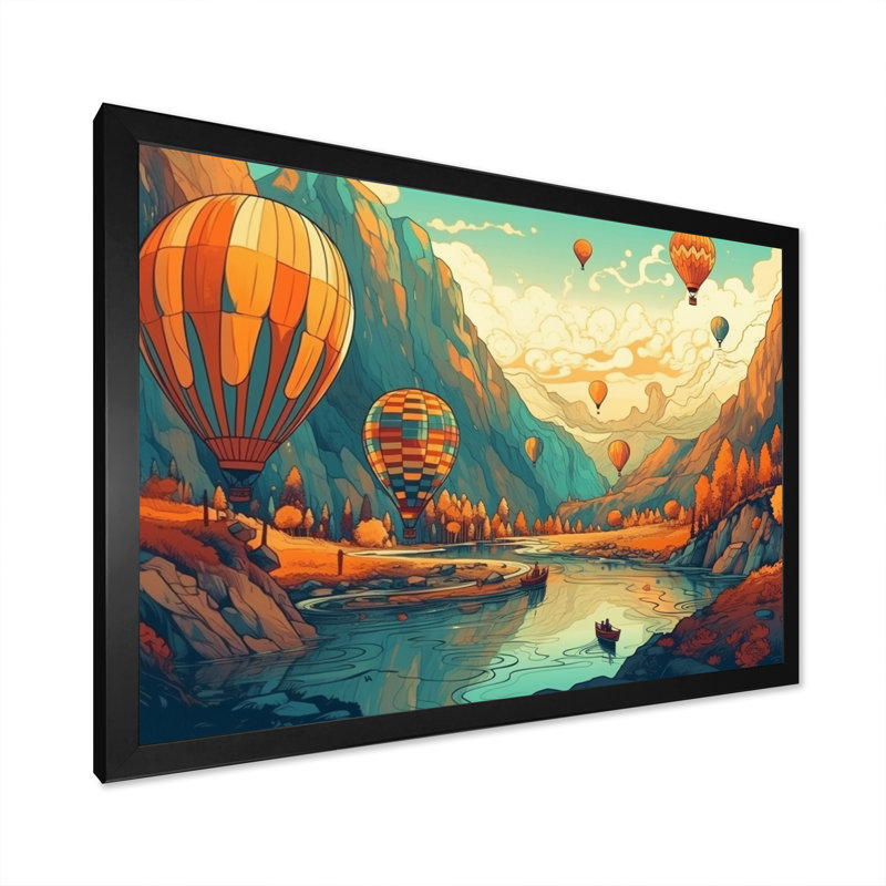 High In The Sky Hot Air Ballon sur impression sur toile, H 12 po x l 20 po x P 1 po, Cadre photo noir