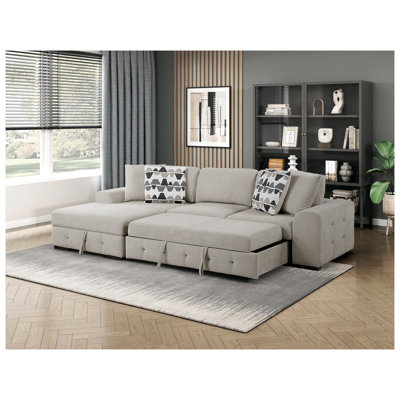 Canapé modulaire en taupe capitonné 2 pièces avec méridienne gauche