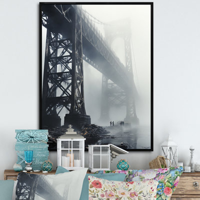 «Gray Bridge In Fog I - Cityscapes», reproduction d'art sur toile