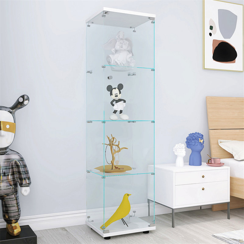 Vitrine en verre avec 4 portes et 4 tablettes, Blanc