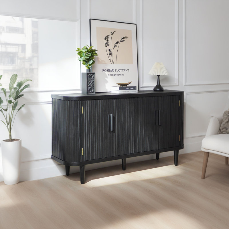 Wave Pattern Four Door Modern Sideboard, Black