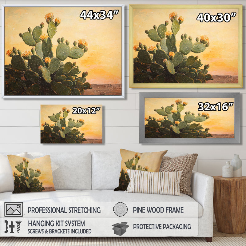 Paysage de cactus d'été dans le Nevada I - Décoration murale cactus floral, H 34 po x l 44 po, Blanc