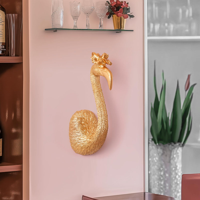 Tipsy Resin Gold Flamingo Bird Head Wall Decor - 14.75” x 4.75” x 6.75”