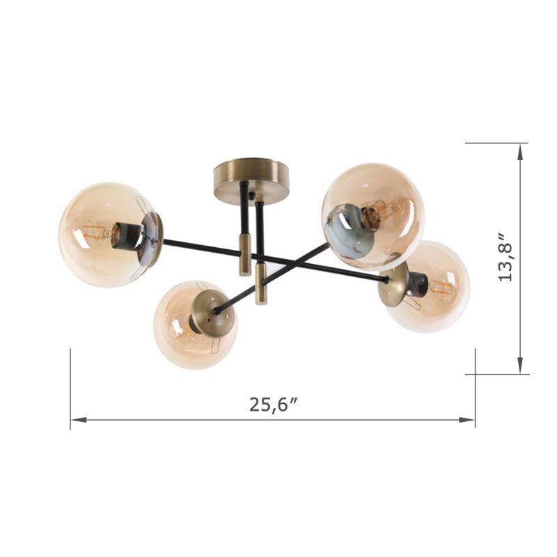 Plafonnier encastré 4 lumières, Cuivre