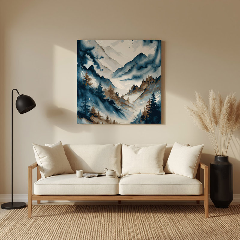 Aquarelle paysage, art mural gris en métal 61, 8" H x 8" W