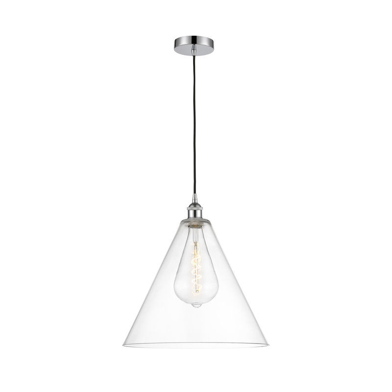 Luminaire suspendu conique à 1 lumière Bluford, H 17,75 po x l 16 po x P 16 po, Transparent, Chrome poli
