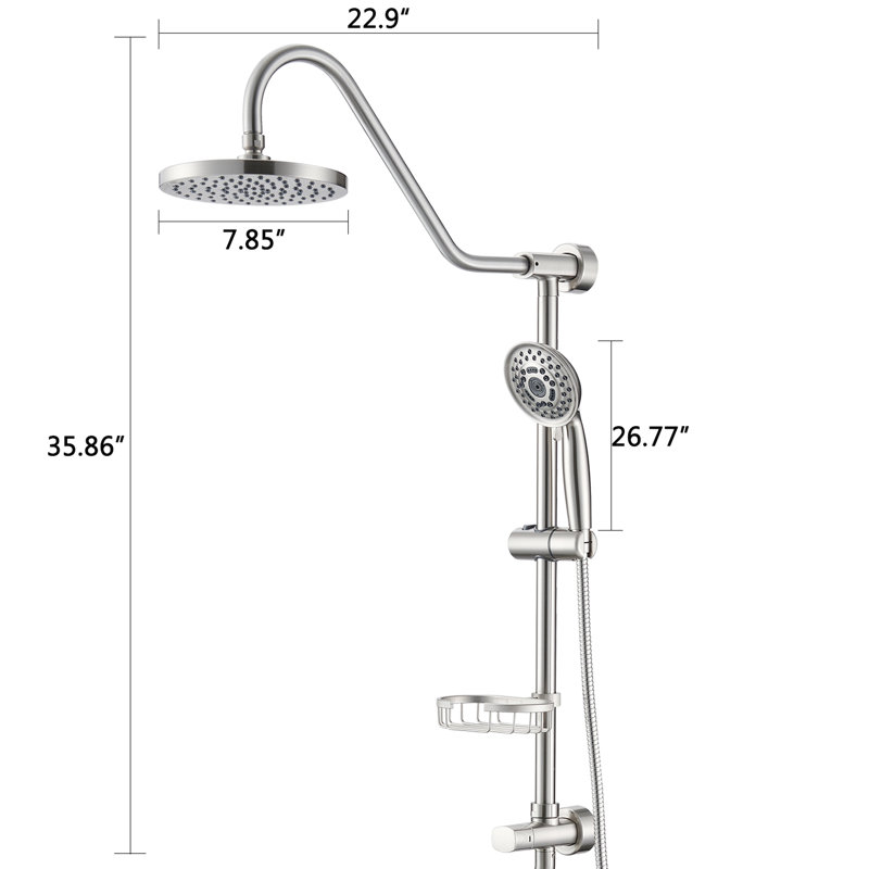 Wall Mounted Shower With 8" Rain Head And Handheld - Finish Corrosion Discoloration Resistance