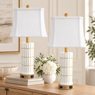 25" Resin Table Lamp Set With USB, Type-C Ports And AC-Outlet (Set of 2)