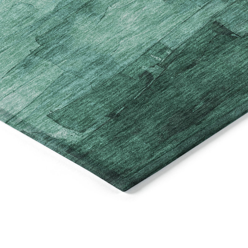3' X 5' Teal Blue And Aqua Striped Washable Indoor Outdoor Area Rug