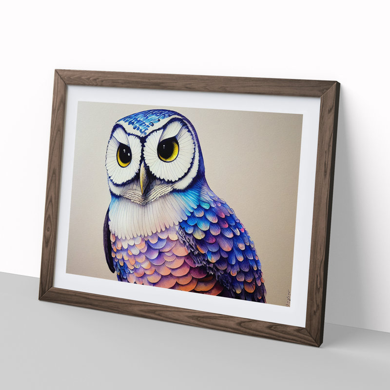 Barn Owl Watercolour - Single Picture Frame Painting, 25cm H x 34cm W x 2cm D, Walnut