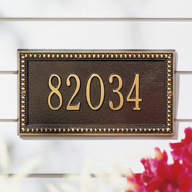 Egg and Dart 1-Line Wall Address Plaque, Black and Gold, Yes