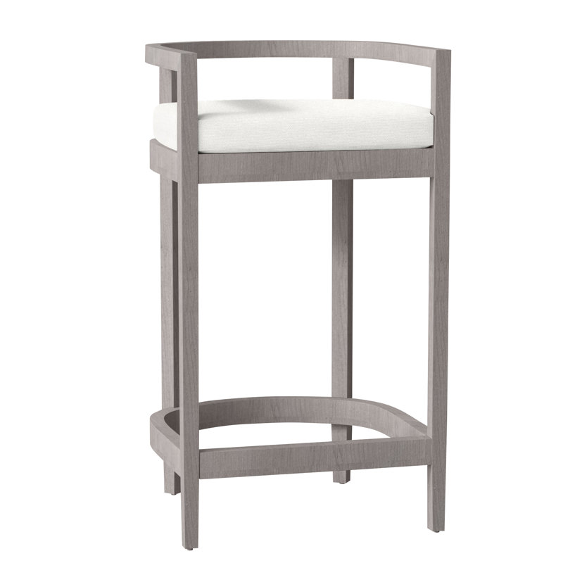Santa Barbara Patio Bar Stool with Cushion, No Welt, Oyster Teak, Verona Mist