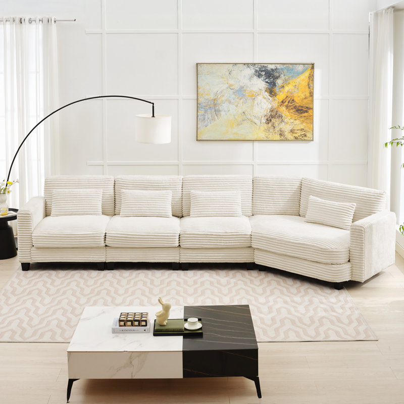 Canapé modulaire incurvé en velours côtelé 154 po Redenius, Beige Corduroy