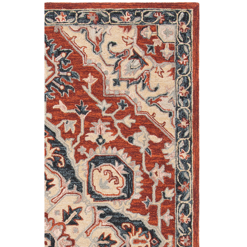 Brac Hand Tufted Wool/Cotton/Latex Oriental Rug in Red/Black, Rectangle 9' x 12'