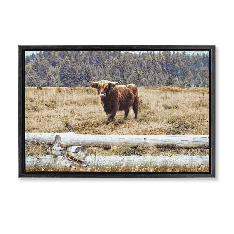 Toile de campagne avec clôture par Gail Peck, H 21 po x l 31 po, Cadre flottant noir