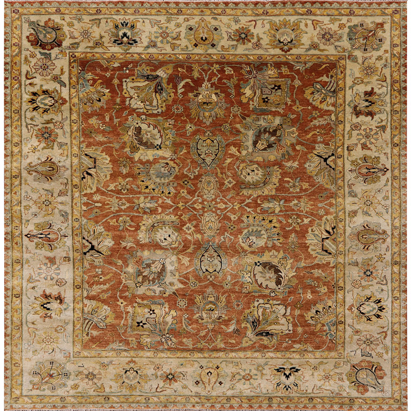 Tapis oriental jaune / brun Arakel, Carré 5 pi